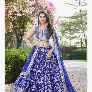 Elegant Blue and Gold Lehenga